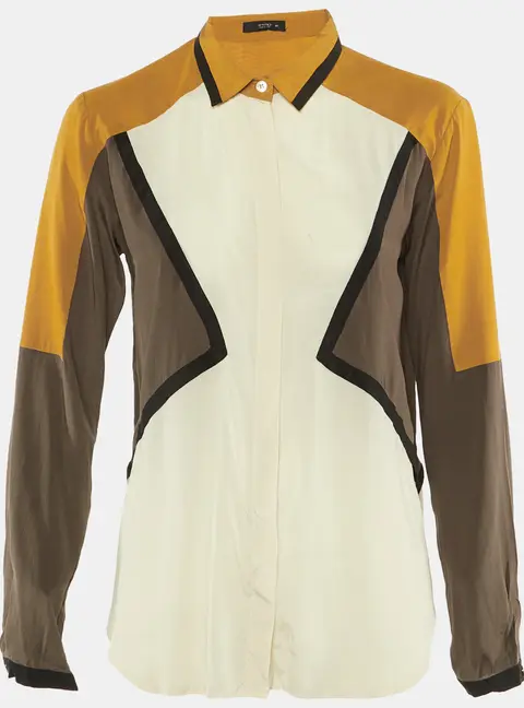 Etro Cream Colorblock Silk Crepe Paneled Shirt M