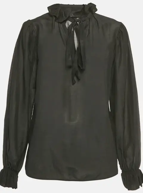 Etro Black Cotton & Silk Ruffled Blouse S