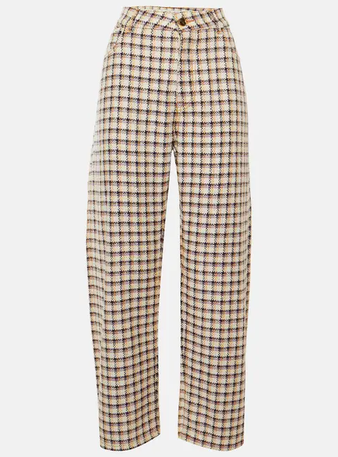 Etro White Checked Tweed Wide Leg Trousers M
