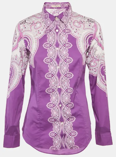 Etro Purple Paisley Print Cotton Shirt M