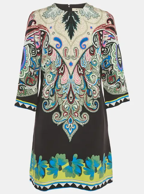 Etro Black/Green Paisley Print Silk Shift Dress M