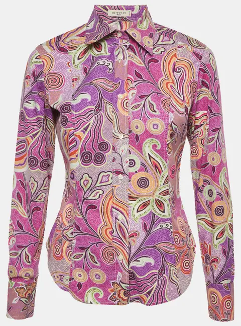 Etro Pink Paisley Print Cotton Shirt M