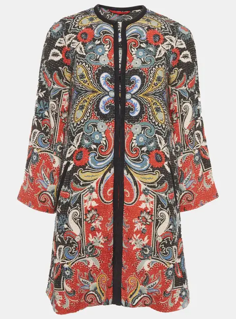 Etro Multicolour Floral Print Tweed Mid Length Coat S
