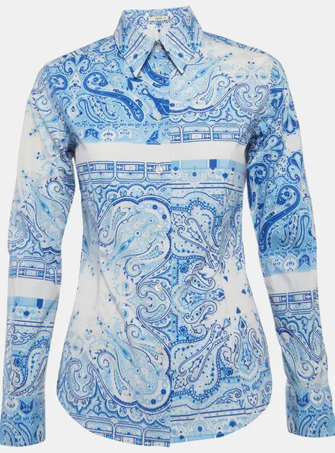Etro Blue Paisley Print Cotton Long Sleeve Shirt M