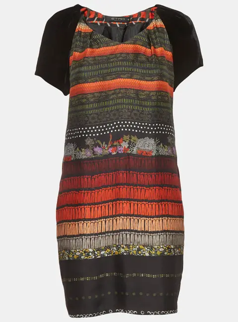 Etro Black Abstract Print Silk Blend and Velvet Mini Dress M