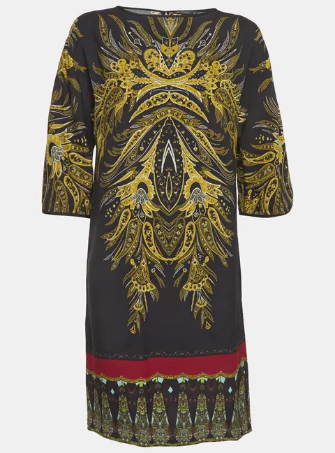 Etro Black/Yellow Printed Crepe Shift Dress M