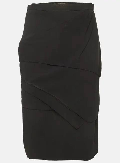 Etro Black Crepe Frilled Pencil Skirt M