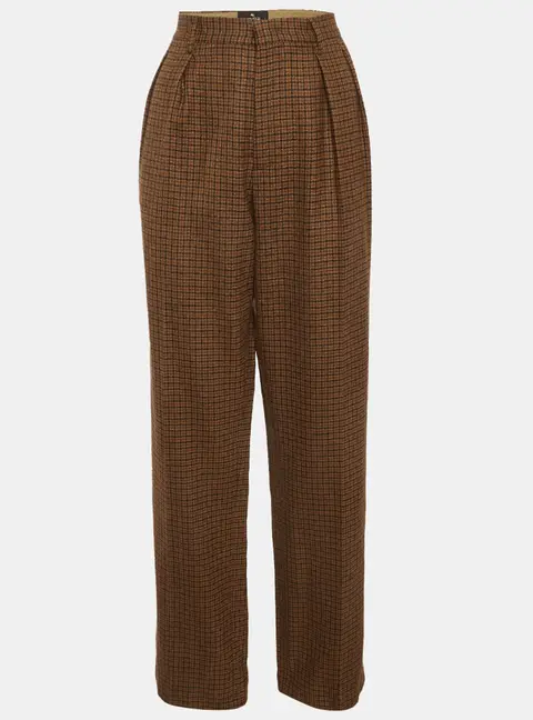 Etro Brown Houndstooth Wool Trousers M