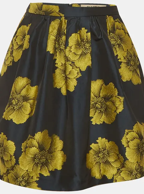 Etro Blue/Gold Floral Jacquard Mini Skirt S