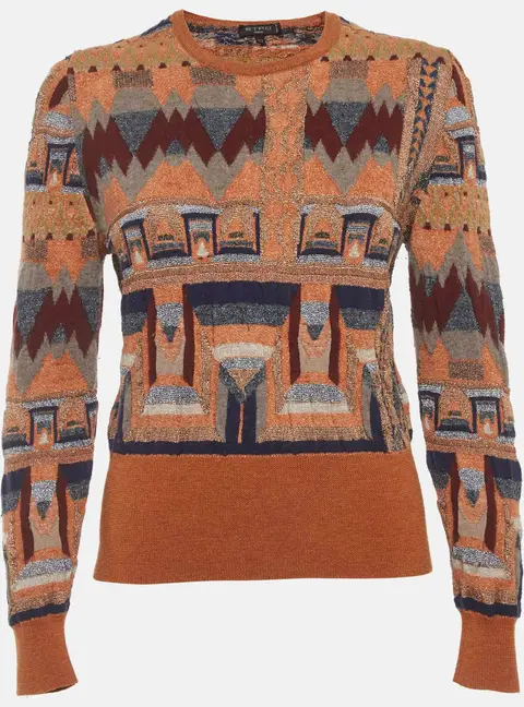 Etro Multicolor Geometric Wool Blend Knit Jacquard Metallic Sweater S