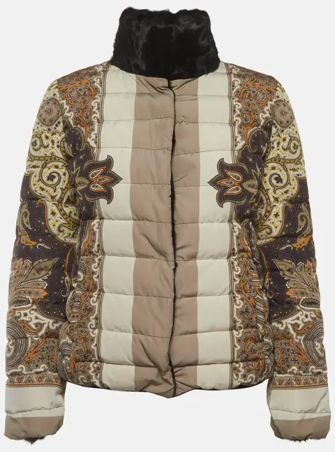 Etro Multicolor Paisley Print Synthetic Quilted Down Jacket M