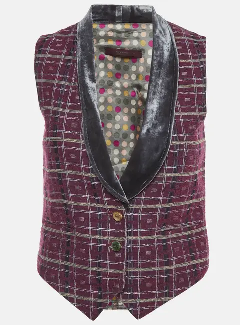 Etro Purple Checks Tweed and Velvet Collar Vest S