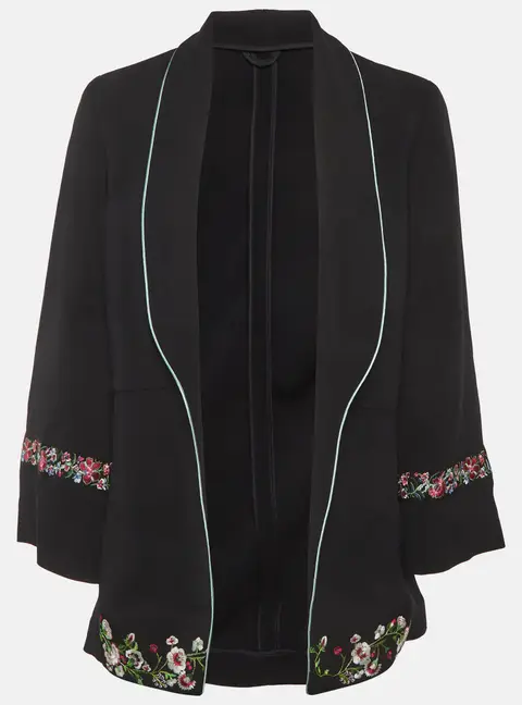 Etro Black Crepe Floral Embroidered Blazer M