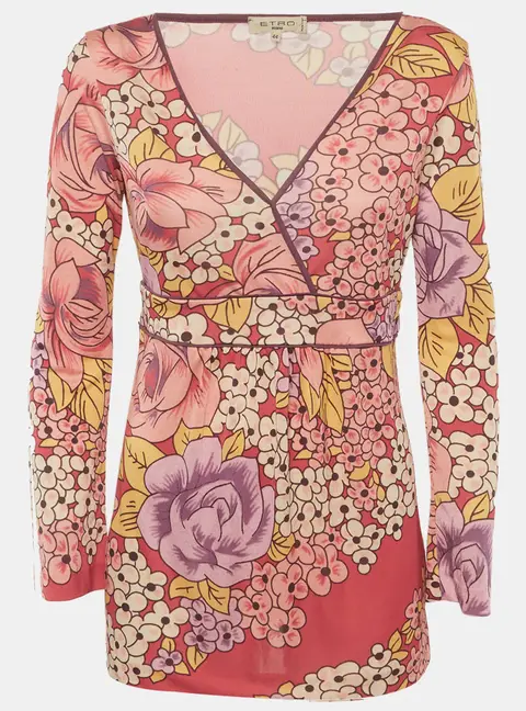 Etro Pink Floral Print Jersey Top M