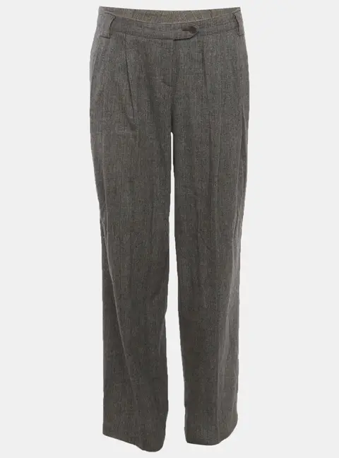 Etro Grey Plaid Wool Blend Pleated Wide Leg Trousers M