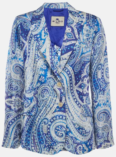 Etro Blue Paisley Silk Blazer L