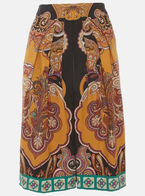 Etro Black Paisley Print Wool Blend Pleated Knee Length Skirt M