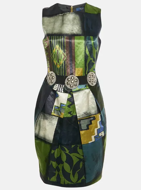Etro Multicolour Abstract Print Satin Sleeveless Mini Dress M