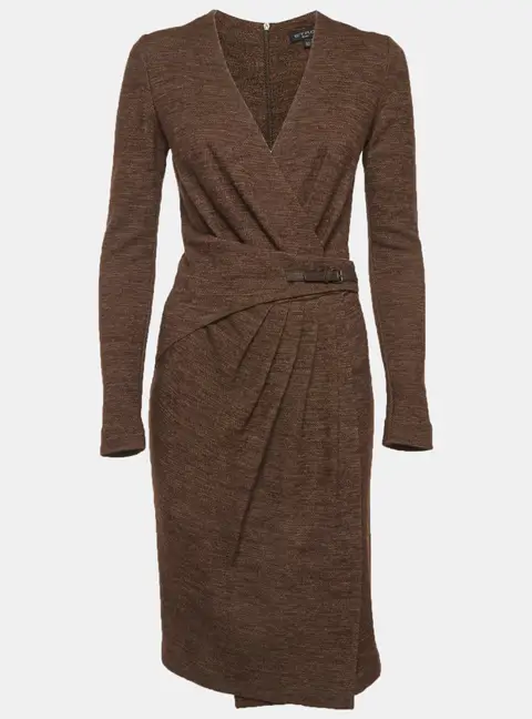 Etro Brown Wool Blend Knit Side Pleated Short Dress S
