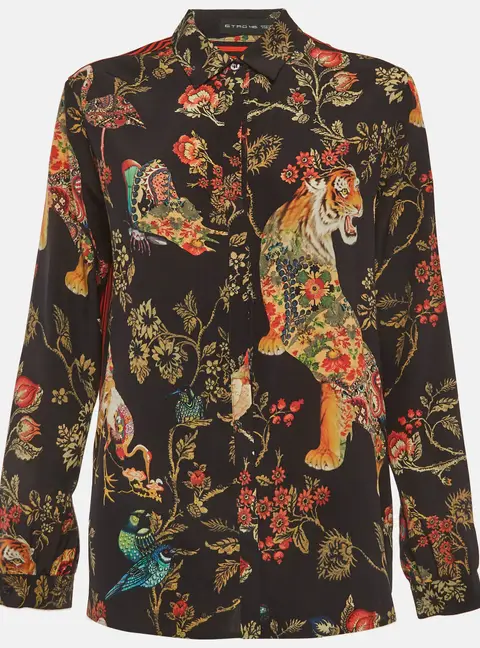 Etro Multicolor Floral/Striped Print Silk Button Up Shirt L