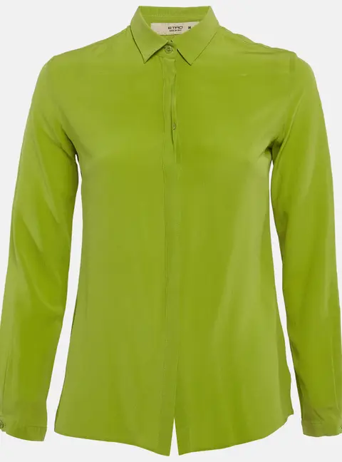 Etro Green Crepe Silk Button Up Shirt S