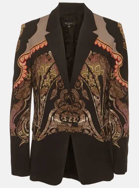 Etro Black Paisley Print Wool Blend Regular Fit Blazer L