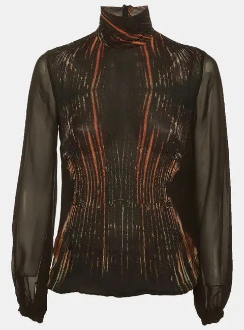 Etro Black Printed Silk Sheer Top S