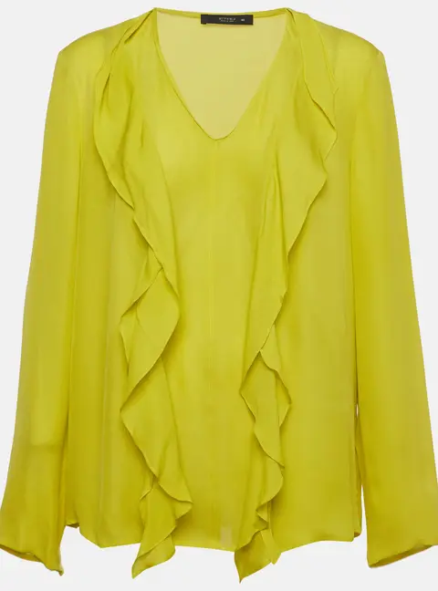 Etro Green Silk Crepe Flounce Detailed Blouse L
