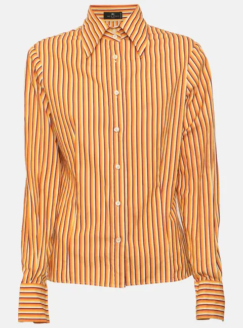 Etro Orange Stripe Poplin Long Sleeve Shirt M