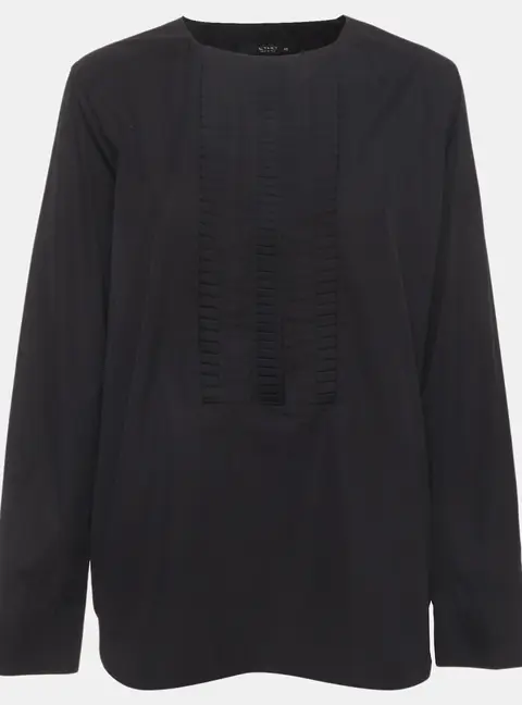 Etro Black Pintuck Detail Cotton Long Sleeves Blouse L