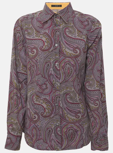 Etro Purple Paisley Print Stretch Cotton Long Sleeve Shirt M