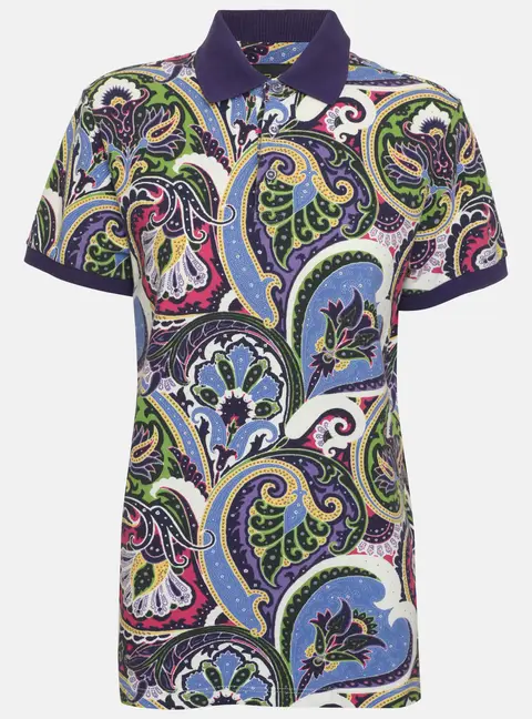 Etro Multicolor Paisley Printed Cotton Pique Polo T-Shirt S