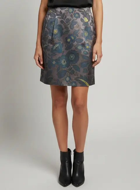 Etro Grey Floral Jacquard Pleated Mini Skirt S