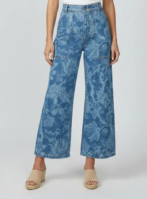 Etro Blue Floral Print Denim Wide Leg Jeans S/Waist 28"