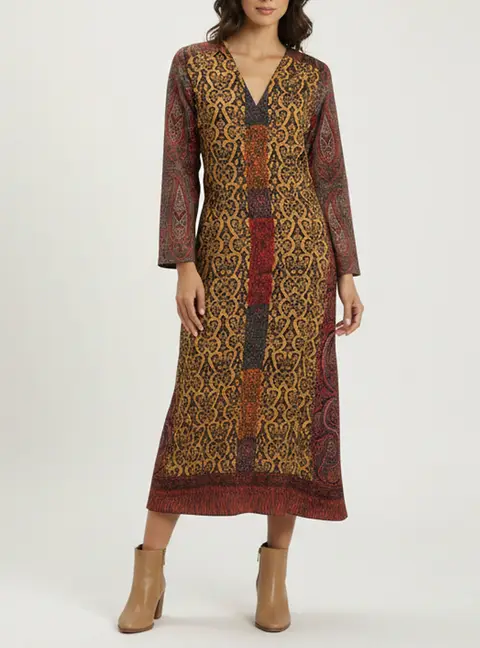 Etro Multicolor Paisley Print Stretch Crepe Maxi Dress L