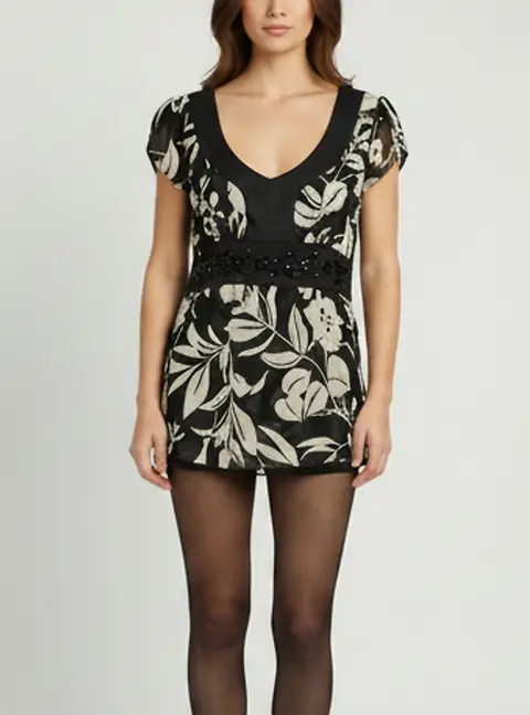 Etro Black/Light Beige Floral Print Tops M
