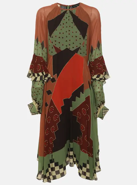 Etro Multicolor Geometric Printed Silk Asymmetric Midi Dress M