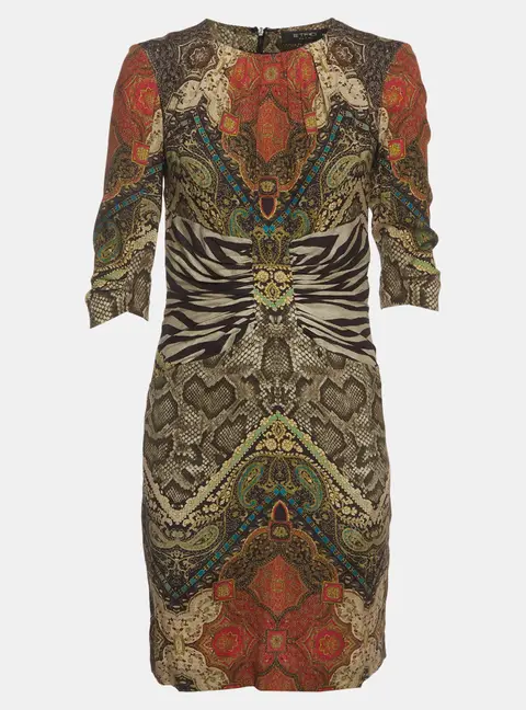 Etro Multicolour Mixed Print Stretch Satin Ruched Mini Dress M