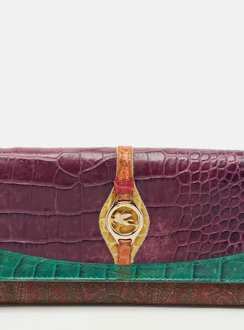 Etro Multicolor/Paisley Coated Canvas and Croc Embossed Logo Continental Wallet