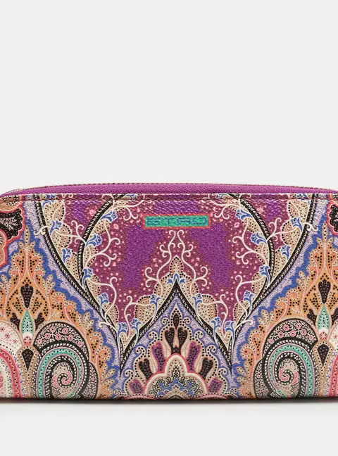 Etro Purple Printed Coated Canvas Zip Around Wallet