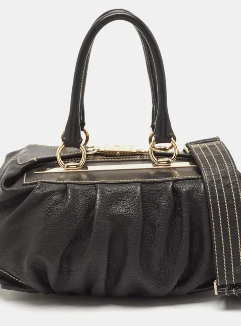 Etro Black Leather Pleated Shoulder Bag