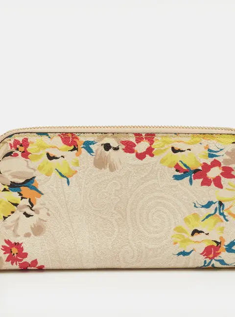 Etro Multicolor Coated Canvas Floral Zip Continental Wallet