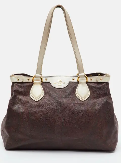 Etro Paisley Dark Brown/Gold Coated Canvas and Saffiano Leather Tote