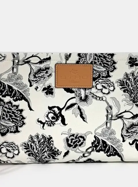 Etro Clutch Multicolor Printed Canvas Leather Clutch Bag