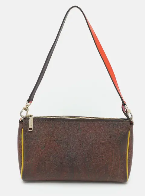 Etro Brown Paisley Print Coated Canvas Shoulder Bag