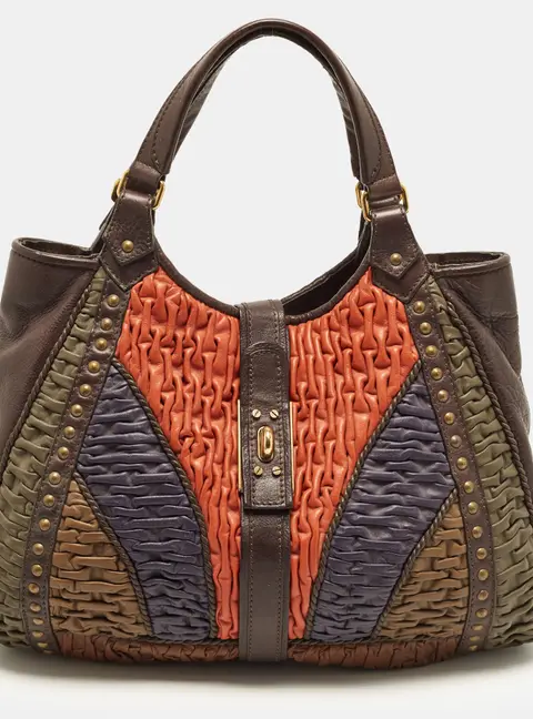 Etro Multicolor Textured Leather Studded Tote