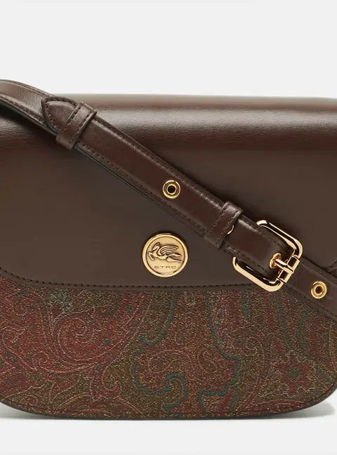 Etro Tracolla Brown Paysley Print Coated Canvas and Leather Crossbody Bag