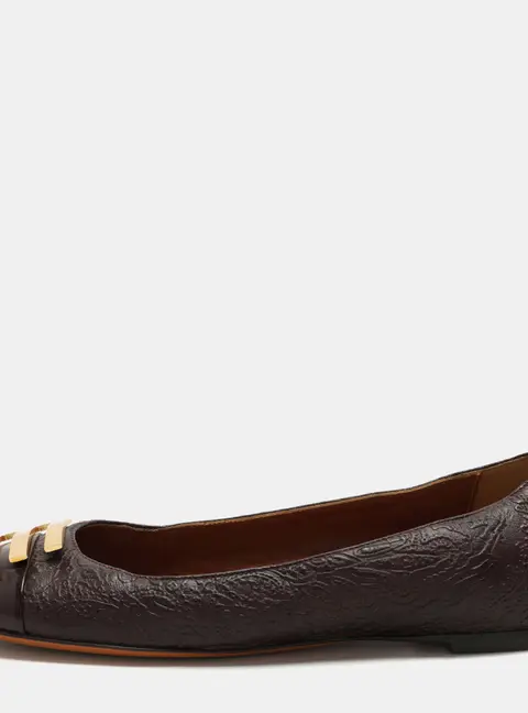 Etro Brown Embossed Leather Embellished Cap Toe Ballet Flats Size 40