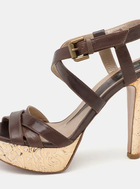 Etro Brown Leather Platform Ankle Strap Sandals Size 38