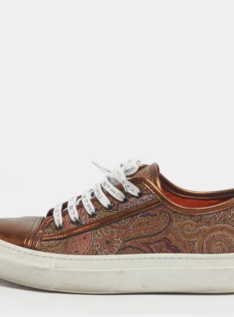 Etro Size 39 Bronze/Multicolor Paisley Pattern Jacquard and Leather Lace Up Sneakers